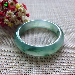 好色珠宝 正圈56.6冰种飘花墨绿花浓艳 翡翠手镯a货带证书