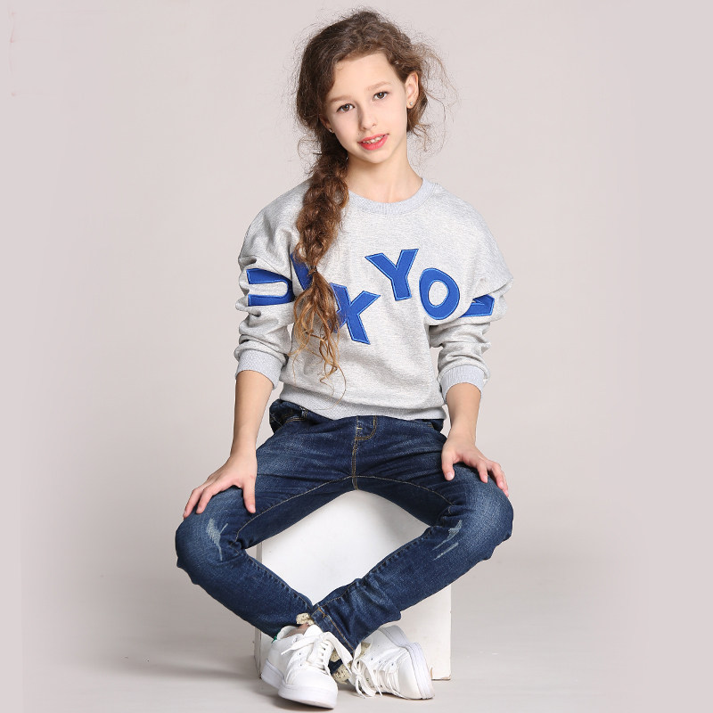 儿童牛仔裤女百搭春秋纯棉韩版舒适小孩童装小学生长裤修身中大童