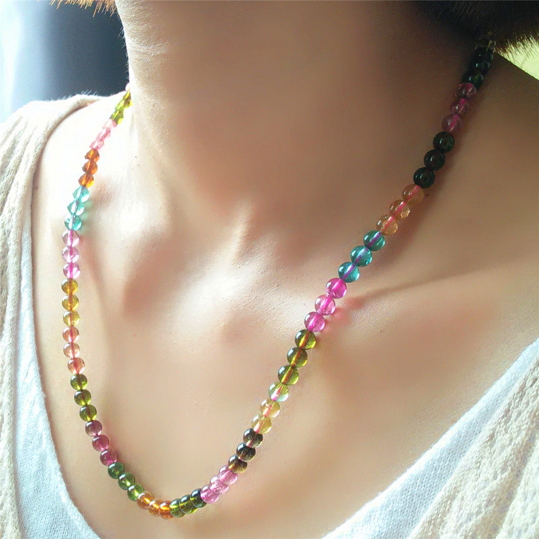 天然正品 通透体心形碧玺项链女 全新套装款送水晶手链 宝石手串