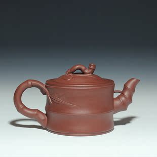竹韵 史文俊紫泥竹韵壶 名家全手工 宜兴紫砂壶 茶壶茶具 400cc紫砂壶