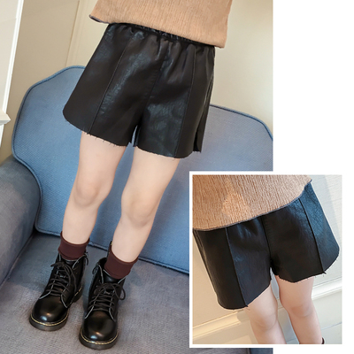 儿童皮短裤女童秋季黑色宝宝pu皮百搭皮筋热裤子童装韩版女孩皮裤