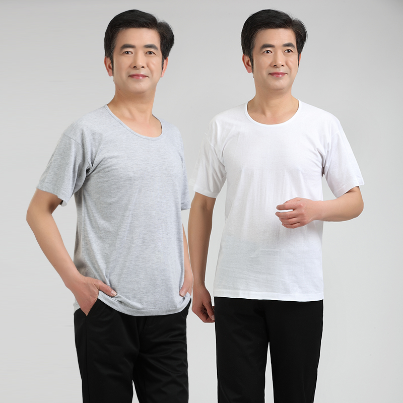 1件包邮 纯棉白色中老年汗衫 宽松老人汗衫 老头背心t恤 文化衫