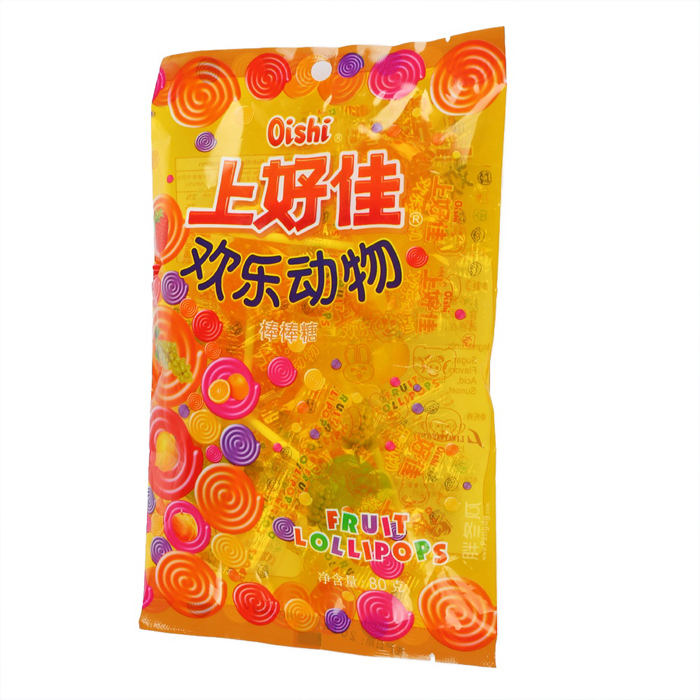 上好佳欢乐动物水果棒棒糖 80g什锦袋装 儿童休闲零食糖果
