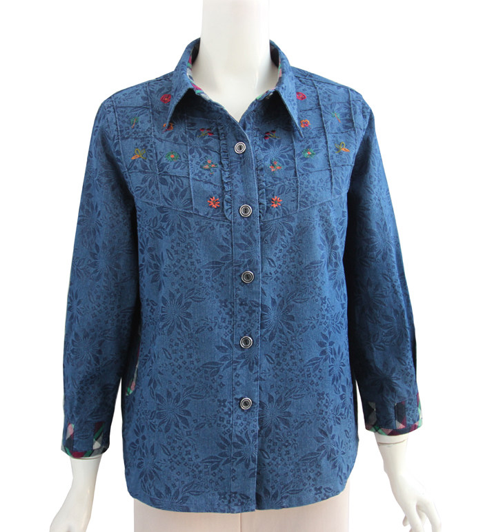 中老年人衬衫 老年女装衬衫 妈妈装棉布衬衫 加肥加大码长袖衬衫