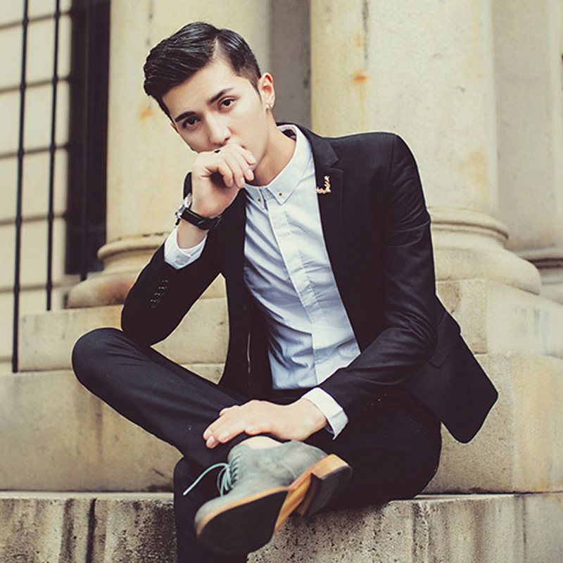 网红先森春季男士休闲西装外套发型师潮流修身韩版小西服上衣青年