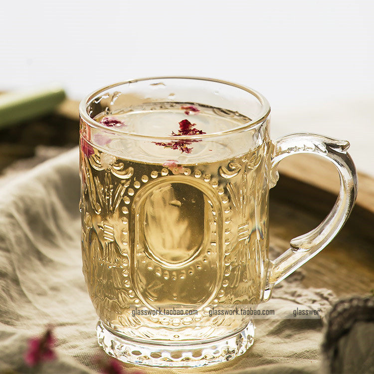 满19元包邮欧式风格开水杯个性啤酒杯玻璃杯果汁杯泡茶杯把杯280