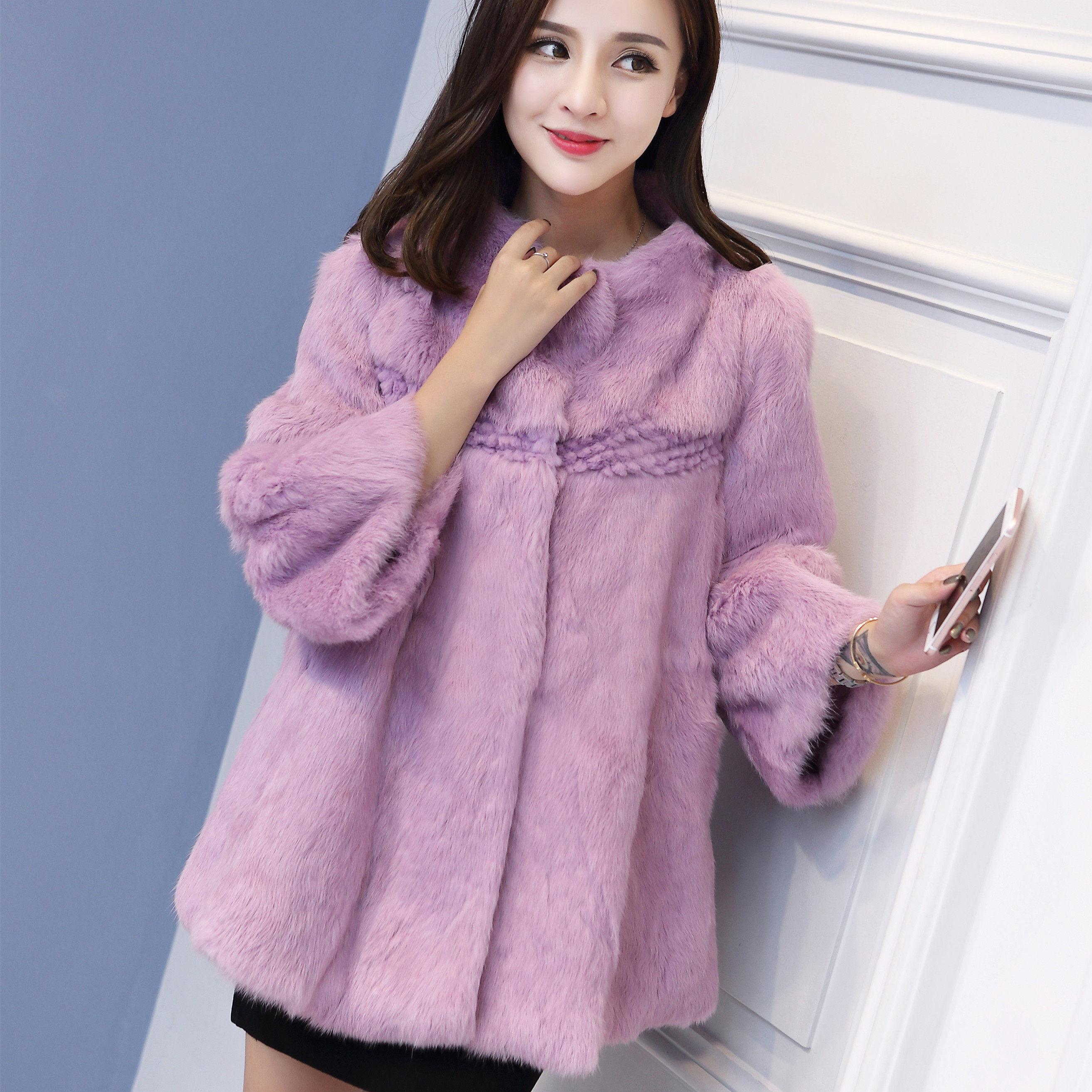 2015新款皮草披肩斗篷女海宁狐狸毛仿水貂整貂外套短款獭兔毛大衣