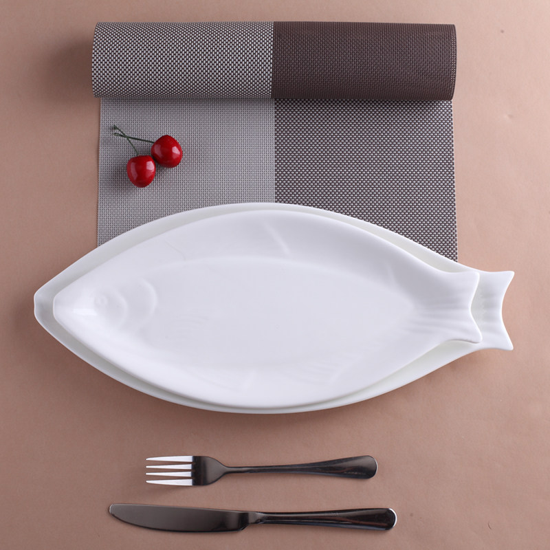 鱼形盘菜盘中餐纯白动物形状陶瓷餐具盘子深盘瓷盘餐盘鱼盘 碟子