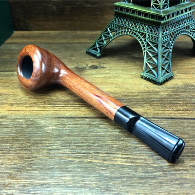 手工红木直柄烟斗加长柄蜡面3mm滤芯烟斗 花梨木直式加拿大式直斗