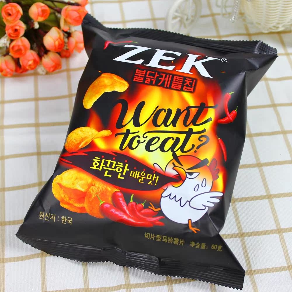 韩国 超辣火鸡薯片 zek鸡肉味马铃薯土豆片 60g 进口膨化食品零食