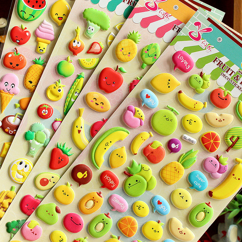 满38包邮 可爱卡通小贴画 儿童立体食物贴纸蛋糕汉堡水果蔬菜饼干