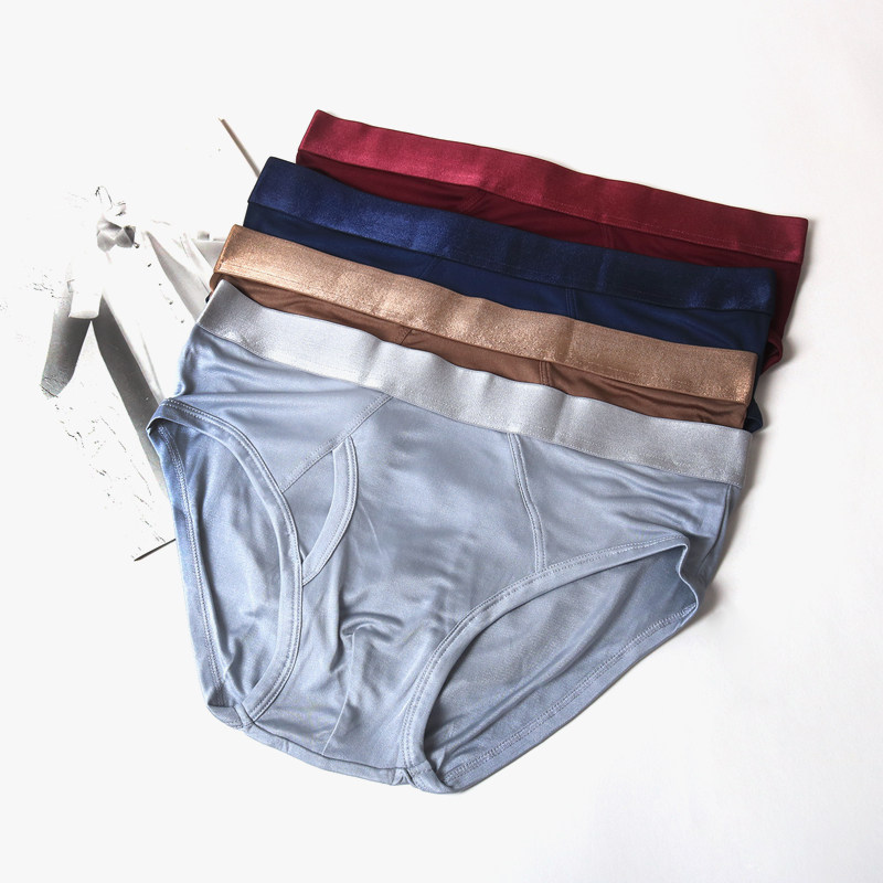 天然桑蚕丝高档男士真丝内裤针织真丝三角裤内裤短裤透气无痕舒适