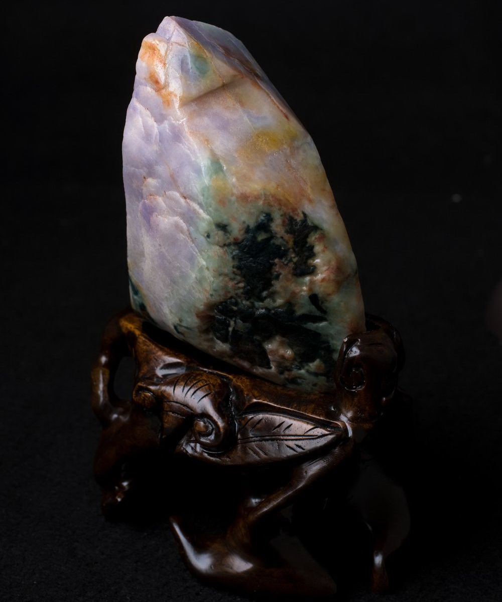 爱翡翠 精品摆件 紫罗兰三彩原石摆件(rx0271)