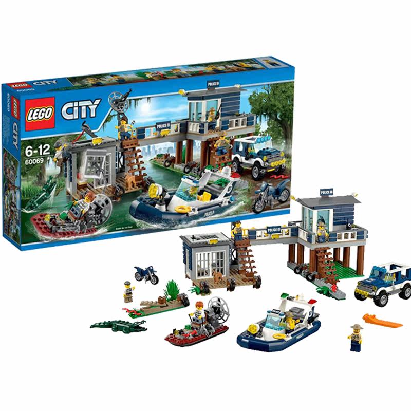 乐高积木city城市警系列沼泽警察局60069儿童拼装益智玩具含人仔
