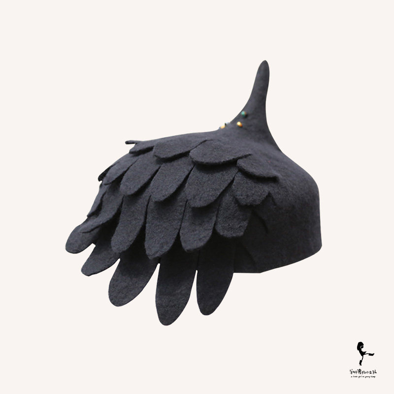 羊外婆的小女孩原创手工定制羊毛毡复古帽子创意时尚女款乌鸦帽