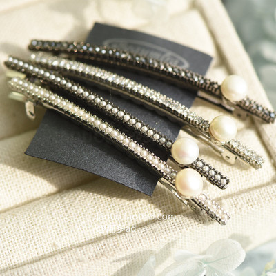 韩国进口beaumira正品单颗珍珠钻饰一字发饰边夹/发夹kbj2509