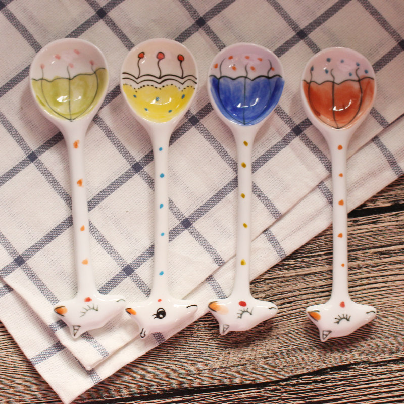 超长柄搅拌勺 儿童宝宝饭勺 小清新手绘水果zakka风创意安全勺子