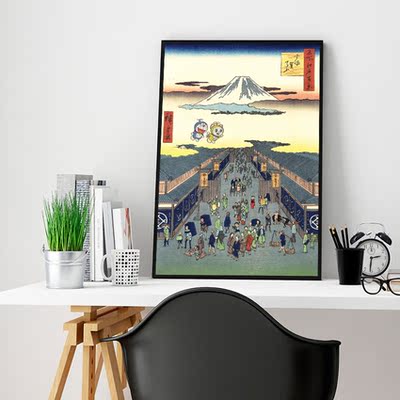 机器猫浮世绘 江户百景图 卡通儿童家居店面礼品样板房装饰画
