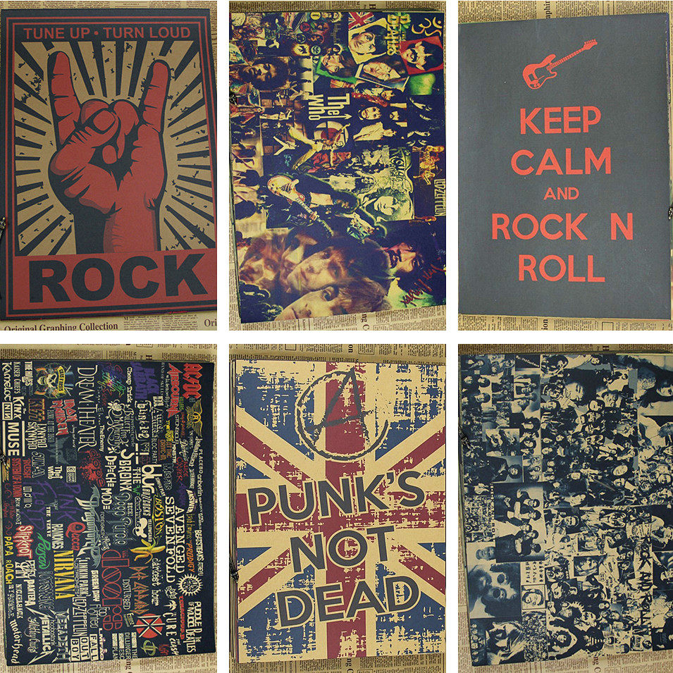 keep calm and rock and roll 牛皮纸复古摇滚合集海报酒吧咖啡厅