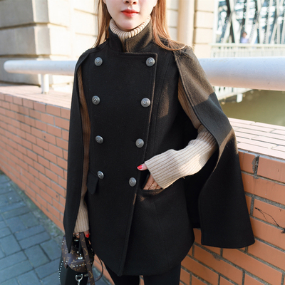斗篷毛呢外套女中长款2017新款韩版英伦秋冬季百搭小香风披风大衣