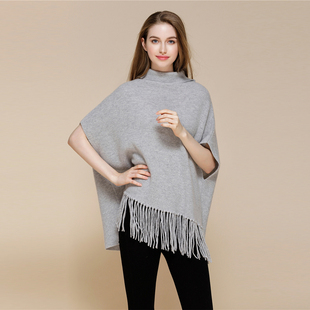 时尚韩版女士纯色蝙蝠袖中长款高领套头100%纯绒蝙蝠衫羊绒衫