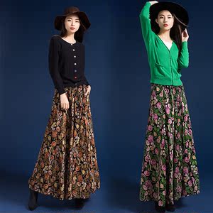 2016新款秋冬长裙中长款大花裙子女半身裙