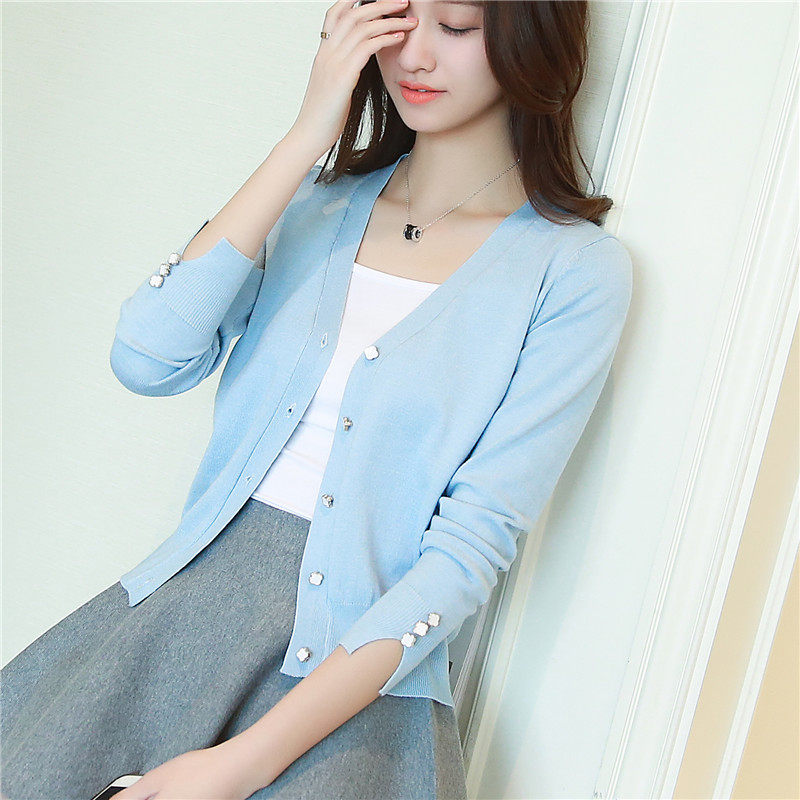 春夏季短款薄针织衫开衫女毛衣空调衫圆领修身上衣外搭披肩小外套