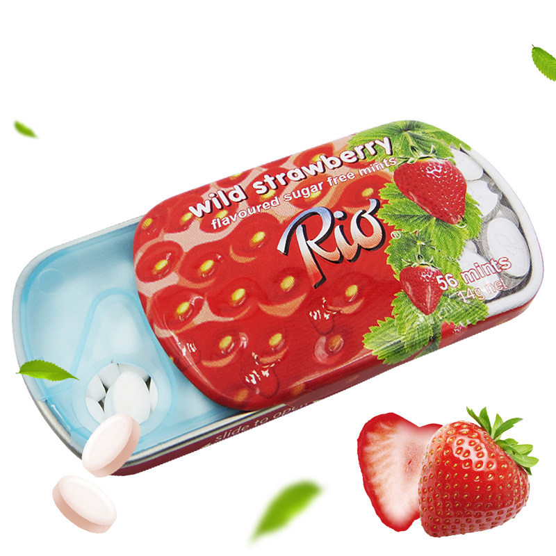 【天猫超市】rio瑞欧 草莓味无糖薄荷糖14g 压片清凉糖果铁盒