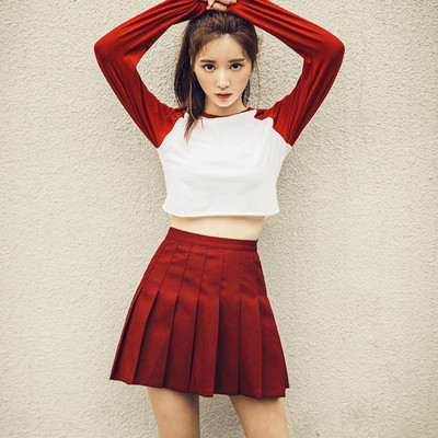 韩版潮学院风纯色百褶裙半身裙高腰短裙a字裙棒球裙女夏短款裙裤