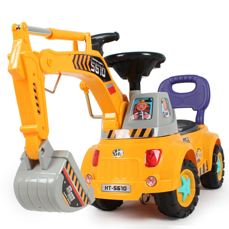 儿童挖掘机工程车玩具可坐挖土机可骑学步车童车四轮滑行车