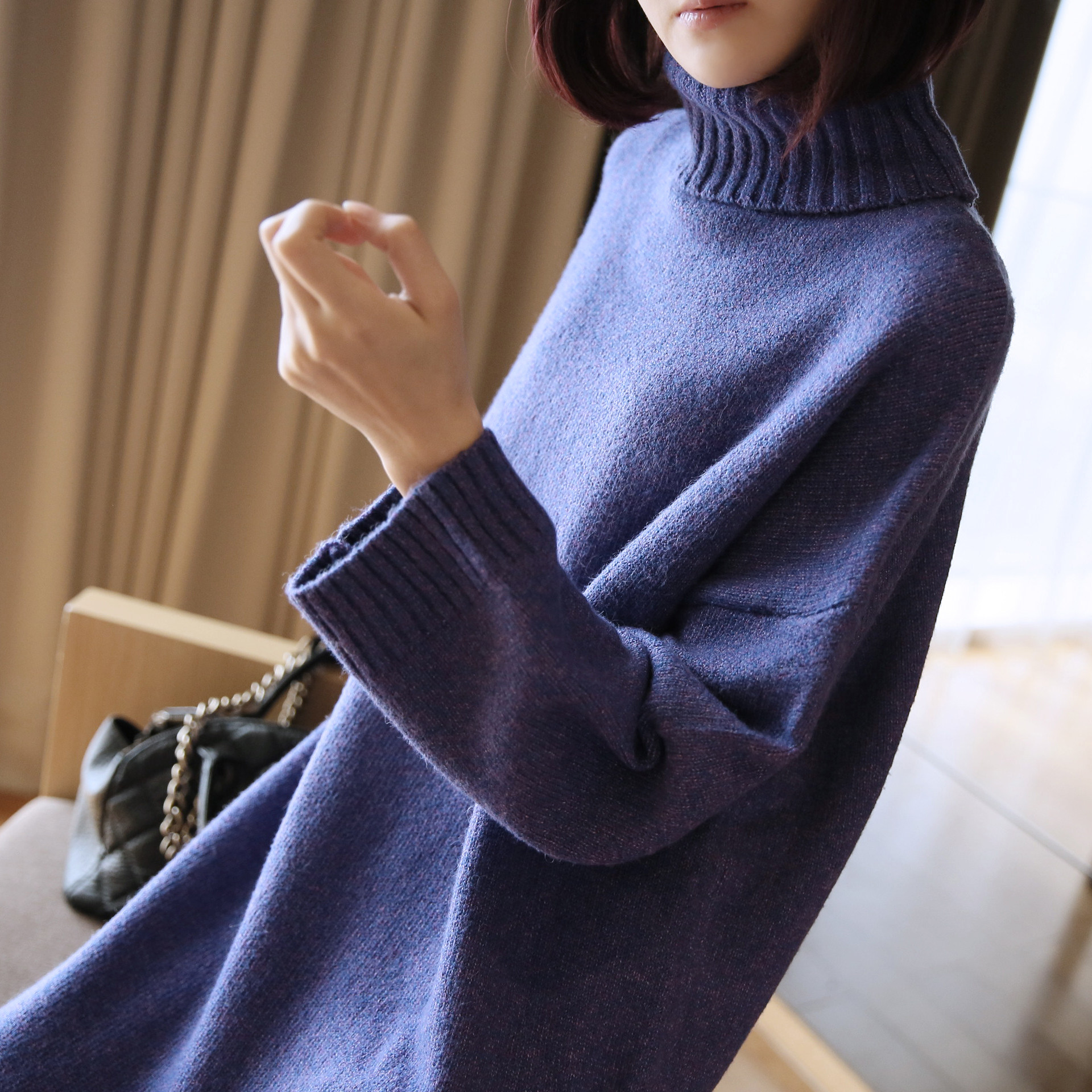 秋装女2017新款高领针织连衣裙秋冬长款毛衣裙过膝秋季连衣长裙女