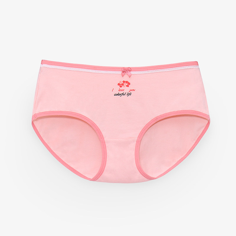 红豆女士内裤女纯棉裆全棉中腰棉质面料蕾丝性感无痕少女式三角裤