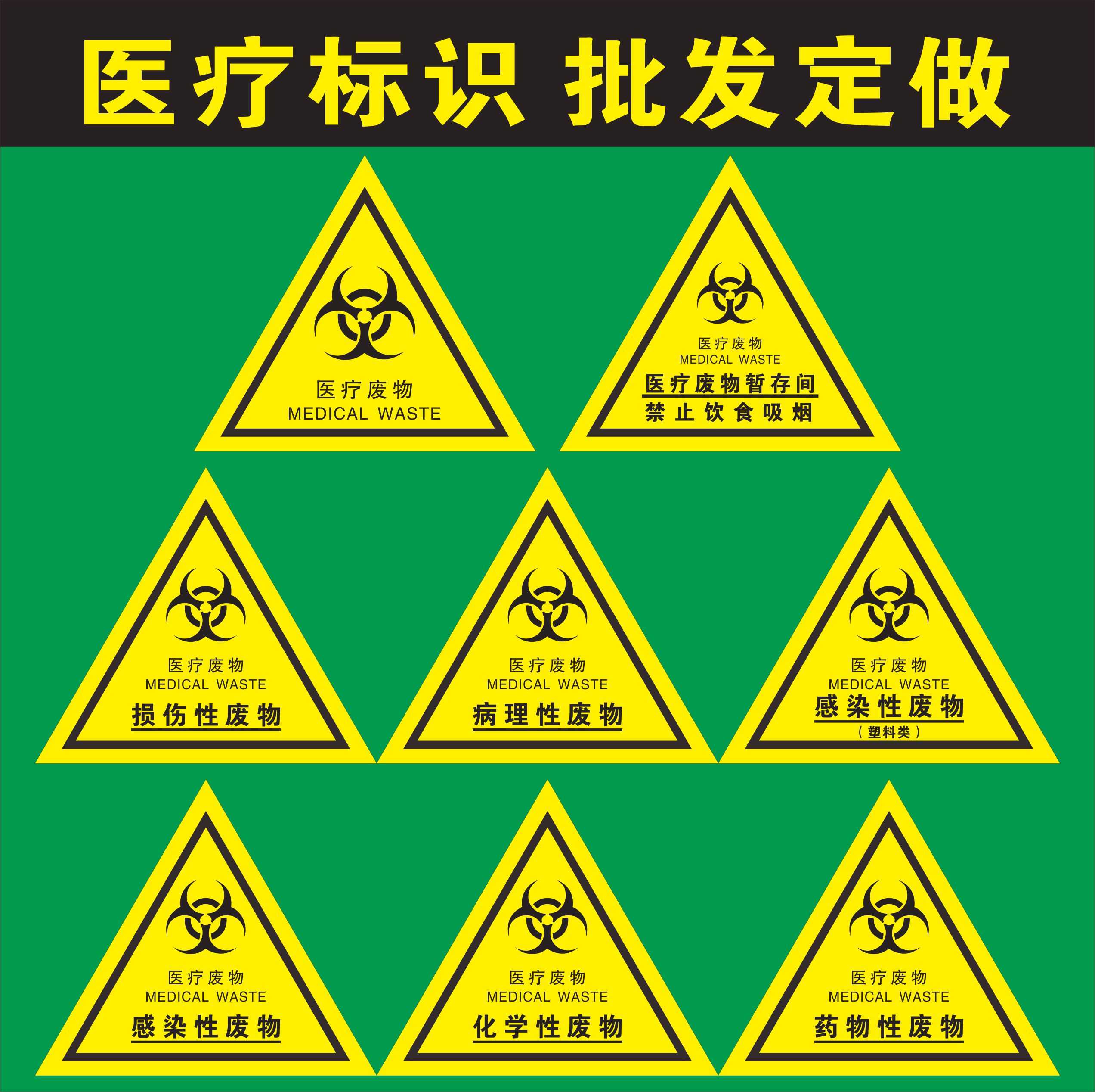 醫療廢物外包裝標誌牌 感染損傷病理化學藥物性醫院標示警示標識