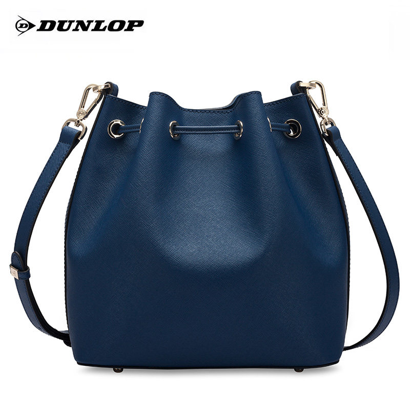dunlop邓禄普2017春季新款牛皮女包单肩斜挎包简约时尚欧美水桶包