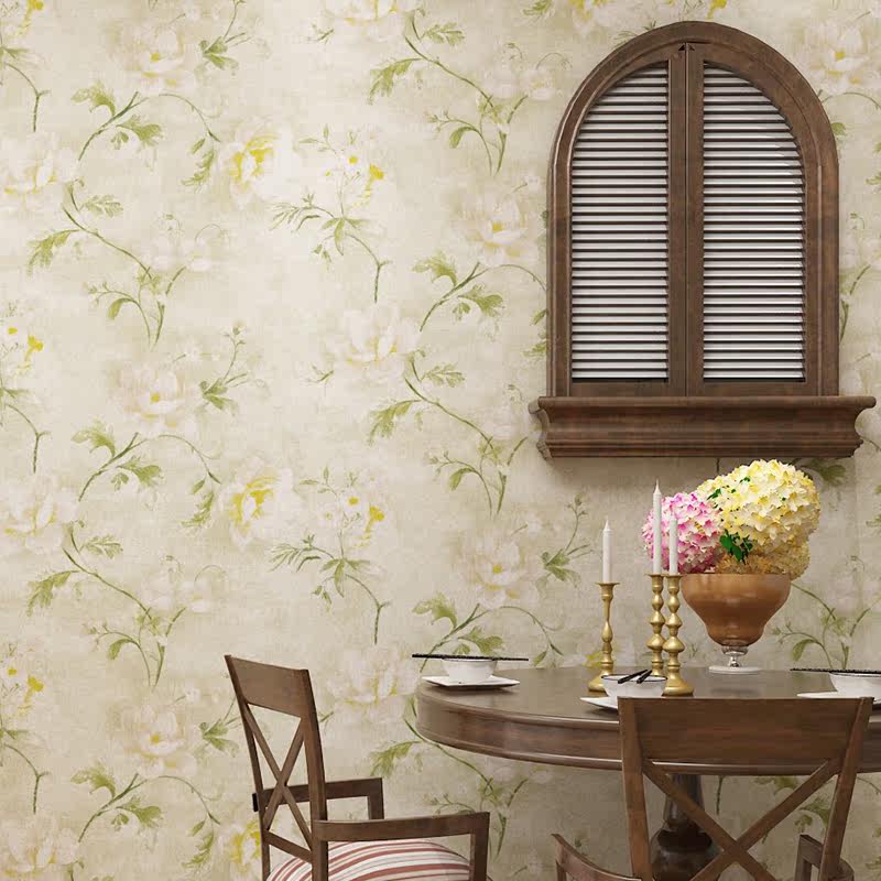 本木复古美式墙纸 客厅背景墙无纺布壁纸 卧室欧式墙纸田园温馨