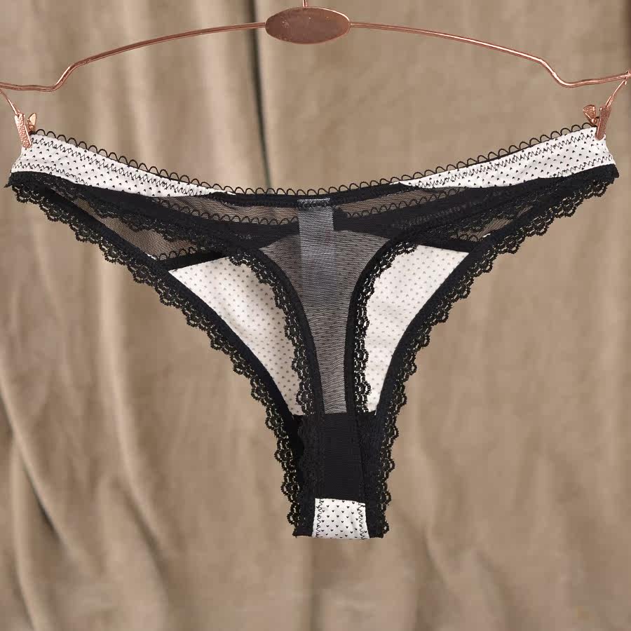 奢华仿真丝女士内裤 丝滑舒适女生底裤 蕾丝边低腰性感丁字裤/t裤