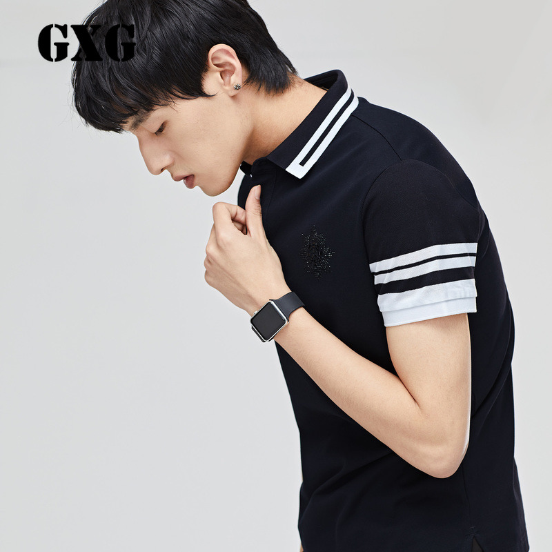 gxg男装 男士时尚修身白色简约短袖polo衫#62224060