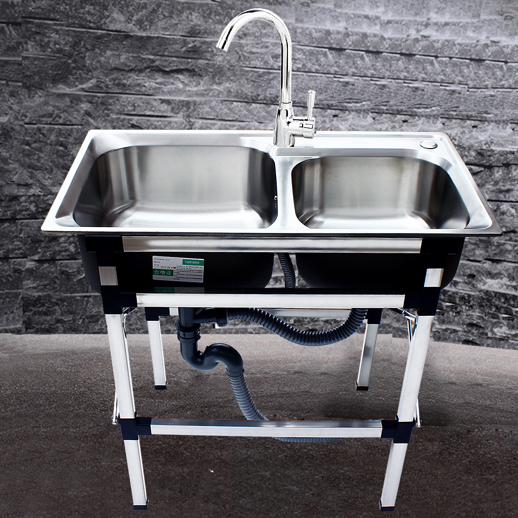 厨房加厚简易不锈钢 水槽单槽双槽 带支架水盆洗菜盆洗碗池架子