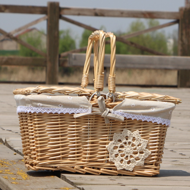 藤编手提篮 购物篮 野餐篮 挎篮收纳筐 柳编水果篮鸡蛋篮菜篮藤