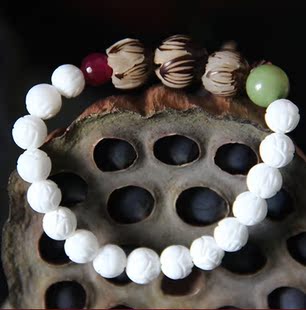 原创复古民族风菩提手串砗磲雕刻莲花手链女典雅清新荷花手饰品