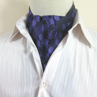 英伦贵族ascot 100%桑蚕丝男士商务晚宴礼服真丝大领巾 深紫碎花