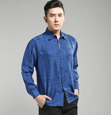 正品100%桑蚕丝 男士真丝长袖衬衣 杭州丝绸男装上衣衬衫男长袖