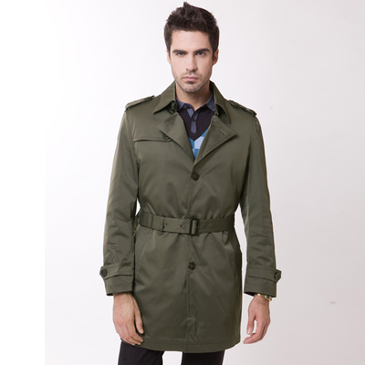步森男装 男士时尚商务中长款防风风衣夹克 后开衩收腰腰带外套