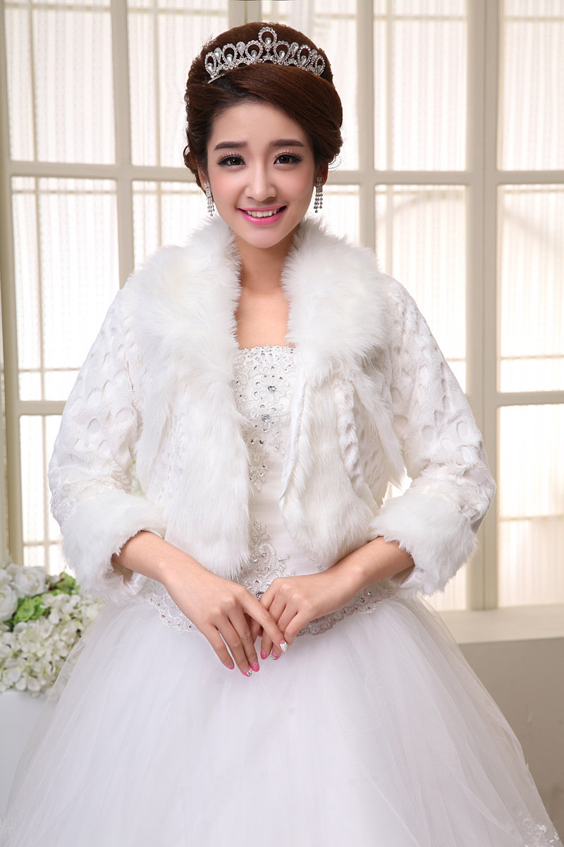 2015新娘长袖毛披肩加厚保暖结婚婚纱小外套秋冬伴娘披肩