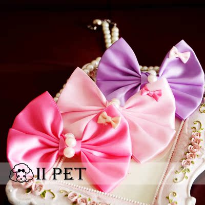 韩国进口 韩货进口 紫色蝴蝶结紫色水钻软颈圈 狗狗项链 宠物颈花