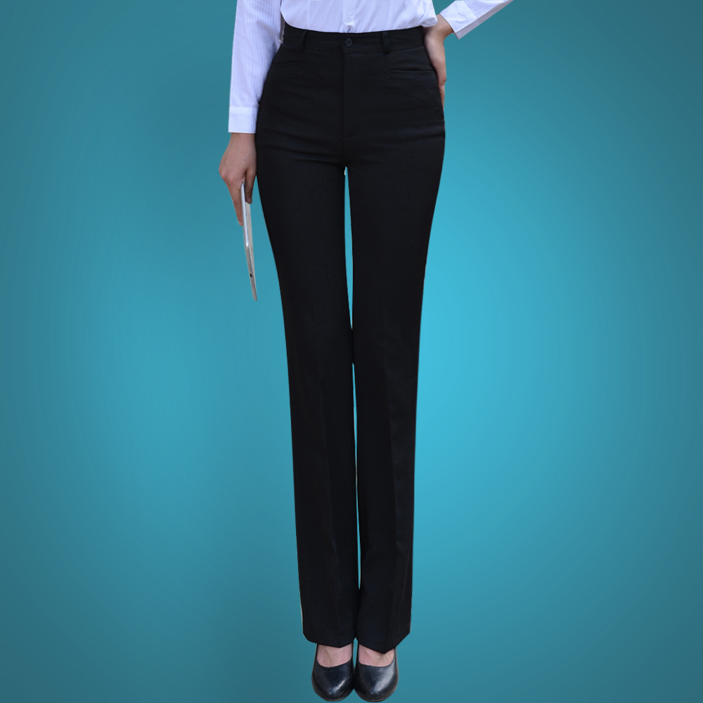 [107#]职业装中高腰长裤子女裤西裤工作裤薄厚正装修身直筒带口袋