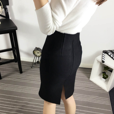 弹力包臀裙中裙秋冬加厚半裙修身裹裙高腰开叉半身裙子包裙打底裙
