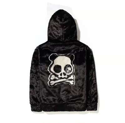 [圣诞特惠] 正品代购 hipanda熊猫人 骷髅毛绒卫衣情侣男女外套棉衣