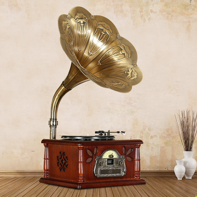 老上海仿古留声机老式黑胶唱片机古典留声机实木电唱机gf208