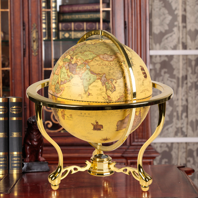 金色三角座万向仿古球 地球仪25cm 办公室桌摆件家居开业装饰品